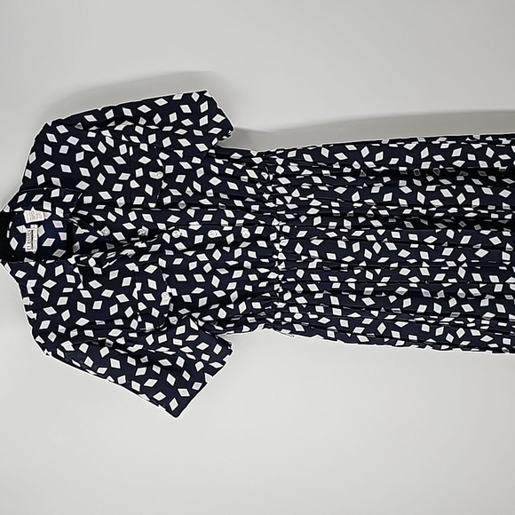 Vintage Leslie Fay Pleated Flowy Shirt Dress Diamond Fabric+Faux Pockets - Picture 16 of 17